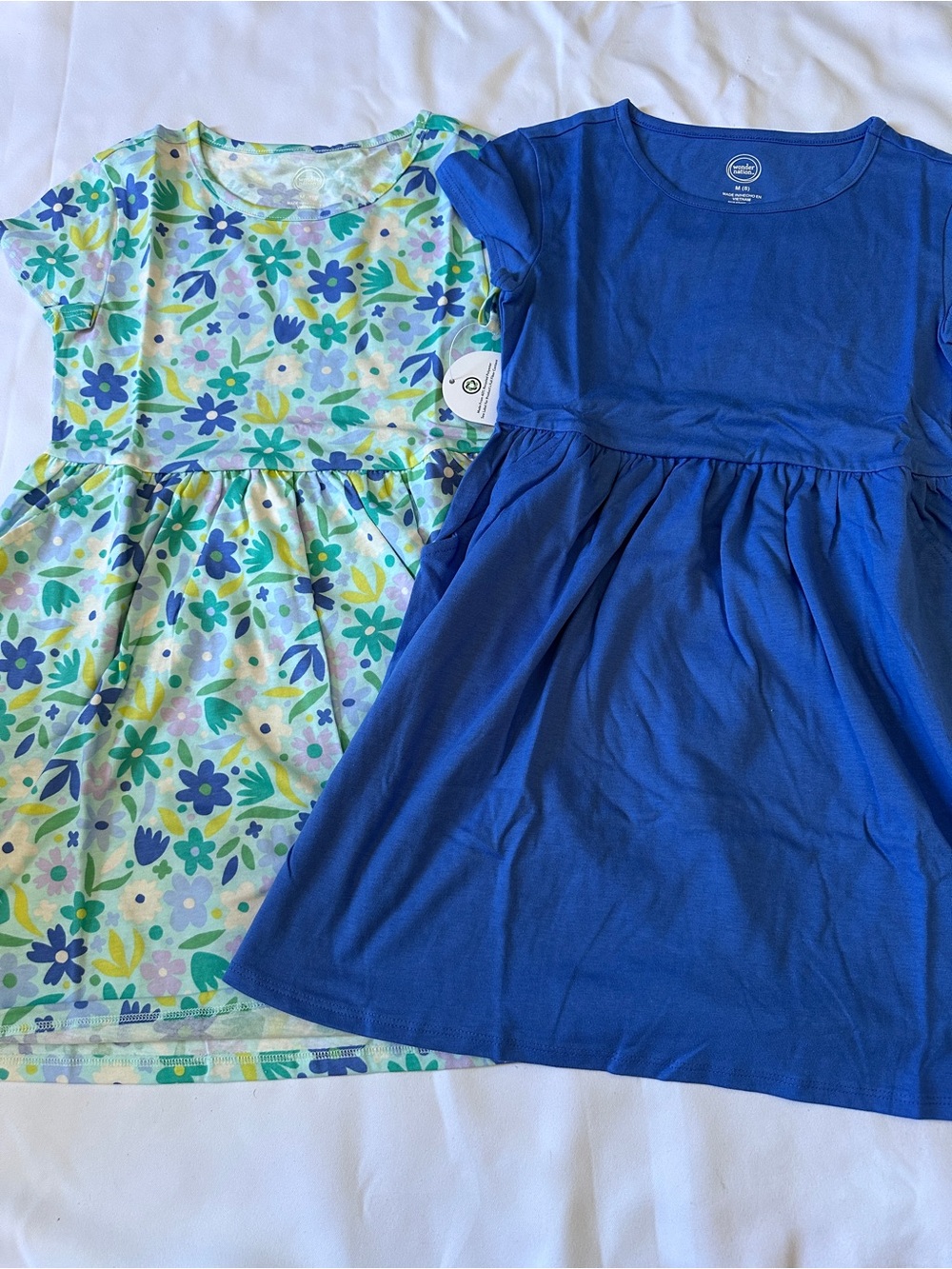 wonder nation Blue Solid Dress + Floral Print Dress Set
